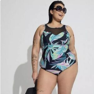 NWT Torrid Mesh High Neck One-Piece Swimsuit. Multi-Colored 1X